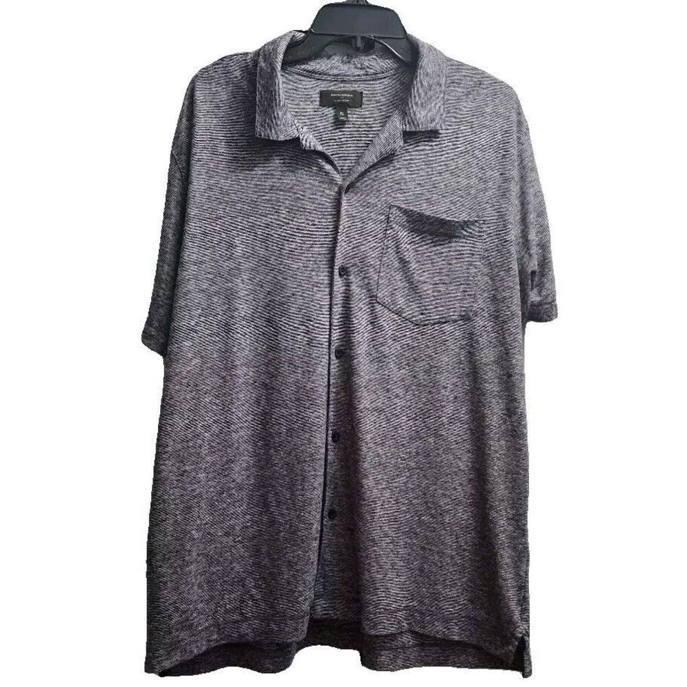 Banana‎ Republic Mens Size XL Linen Blend Shirt Navy Stripe Collared Button Up